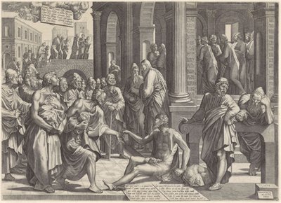 Petrus und Johannes heilen einen Krüppel am Tempeltor von Lambertus Suavius
