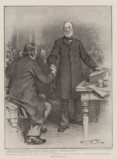 Professor Virchow und Lord Lister im Charing Cross Hospital, eine wohlverdiente Ehrung von Lance Calkin