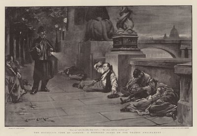 Die Obdachlosen von London, eine Mitternachtsszene am Themseufer von Lance Calkin