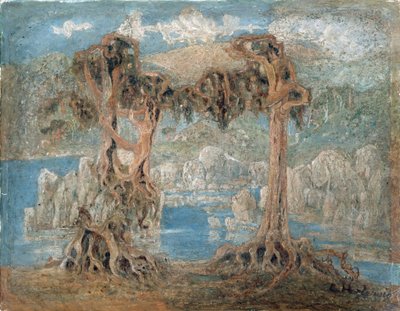 Landschaft - Bäume an der Küste, Norwegen von Lars Hertervig