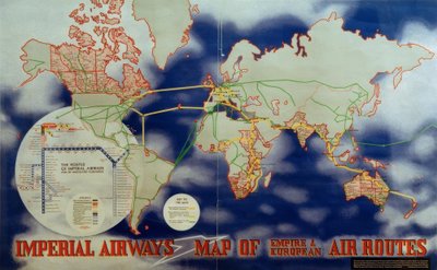 Imperial Airways Karte des Empire und der europäischen Flugrouten von Laszlo Moholy Nagy