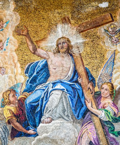 Christus in Herrlichkeit zwischen der Jungfrau Maria und Johannes dem Täufer, (Detail) von Lattanzio Querena