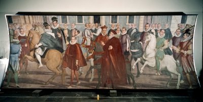 Doge Giacomo Durazzo Grimaldi führt Kardinal Francesco Pacheco durch die Straßen von Genua im Jahr 1574 (Fresko) von Lazzaro Tavarone