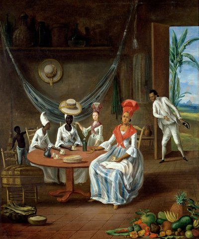 Eine Mulattin mit ihrer weißen Tochter, besucht von schwarzen Frauen in ihrem Haus in Martinique, 1775 von Le Masurier