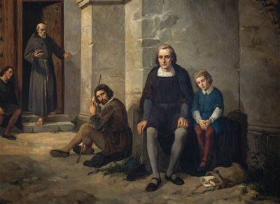 Christoph Kolumbus mit seinem Sohn im Kloster Santa Maria de La Rabida, Spanien von Leandro Izaguirre