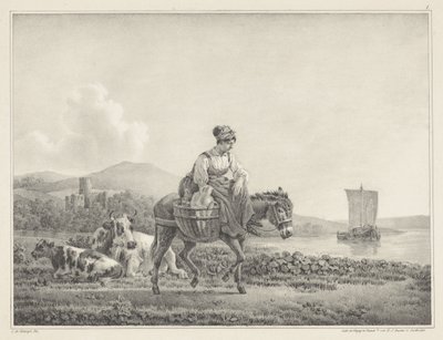 Frau auf Esel in Landschaft von Leendert de Koningh