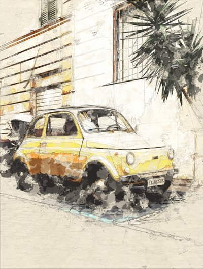 Klassischer gelber Fiat von Lembayung senja studio [Vintage Poster]