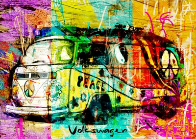 Bunter Hippie-Camper-Van von Lembayung senja studio [Vintage Poster]