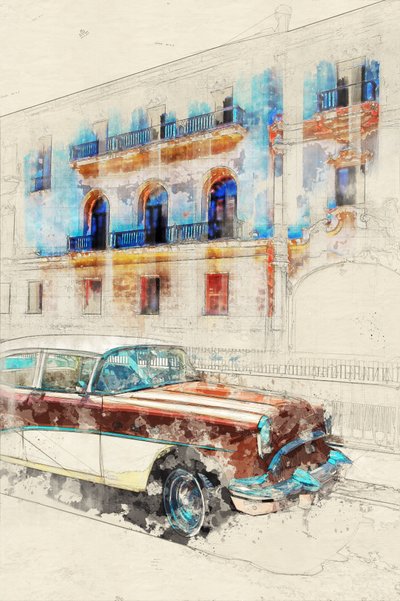 Havanna-Klassikauto-Skizze von Lembayung senja studio [Vintage Poster]