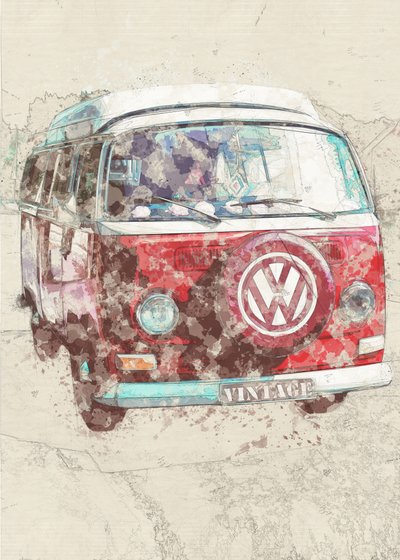 Roter Vintage Van von Lembayung senja studio [Vintage Poster]