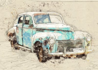 Rustikales blaues Vintage-Auto von Lembayung senja studio [Vintage Poster]