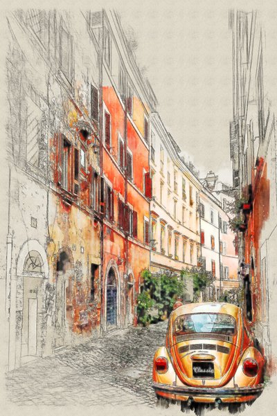 Vintage-Auto-Stadtskizze von Lembayung senja studio [Vintage Poster]