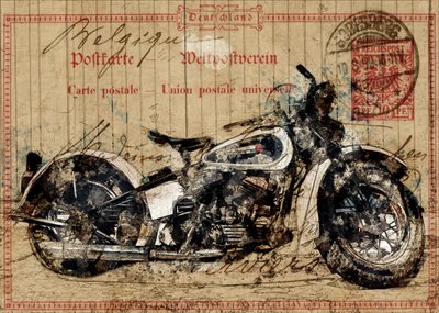 Vintage-Motorrad-Postkarte von Lembayung senja studio [Vintage Poster]