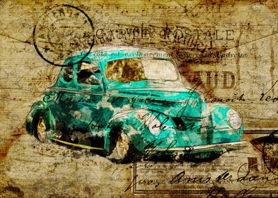 Vintage-Teal-Auto-Postkarte von Lembayung senja studio [Vintage Poster]