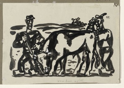 Zwei Bauern mit einer Kuh von Leo Gestel (signed by artist)