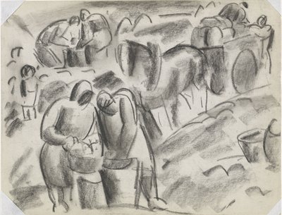 Kartoffelernter auf dem Feld mit Pferd und Wagen von Leo Gestel