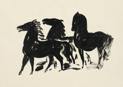 Drei schwarze Pferde stehend nach links schauend (1935–1936) Zeichnung in hoher Auflösung von Leo Gestel von Leo Gestel