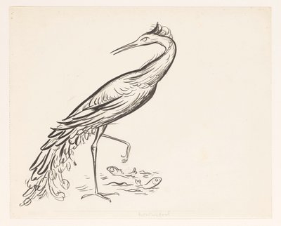 Reiher am Wasser mit zwei Fischen bei seinen Pfoten von Leo Gestel