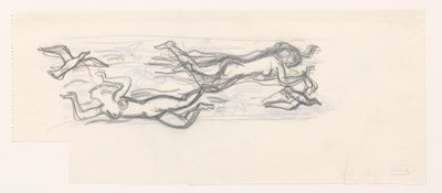 Schwebende nackte Frauen in der Luft zwischen Möwen von Leo Gestel