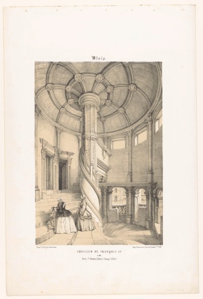 Blick auf die Wendeltreppe von König Franz I. im Schloss von Blois (Hedendaags Frankreich) von Leon Auguste Asselineau