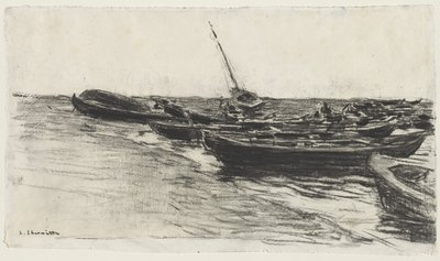 Fischerboote am Strand von Étretat von Leon Augustin Lhermitte