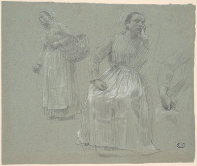Studie von zwei Frauen, eine sitzend und eine mit einem Korb von Leon Augustin Lhermitte