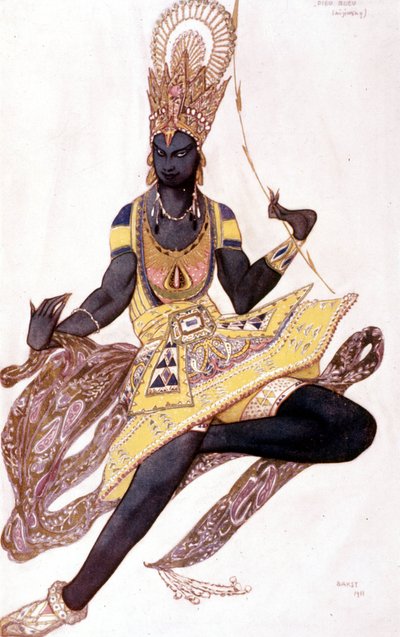 Kostüm von Vaslav Nijinsky oder Nijinsky (1889-1950) entworfen von Leo Bakst für „Der Blaue Gott“ von Reynaldo Hahn (1875 - 1947) von Leon Bakst