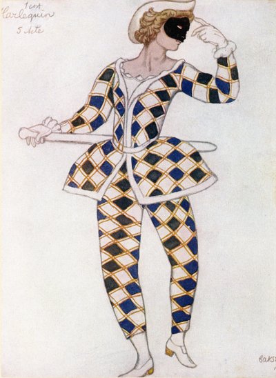 Kostümentwurf für Harlekin, aus Dornröschen, 1921 von Leon Bakst