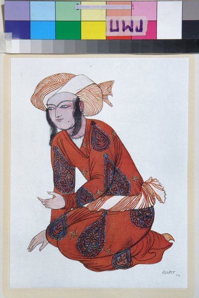 Kostüm für das Ballett Scheherazade von Nikolai Rimski-Korsakow - Entwurf von Leon Bakst, Lithographie 1922 von Leon Bakst