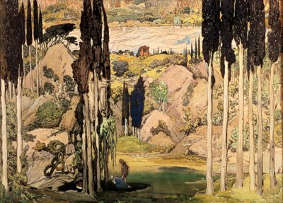 Bühnenbild für Akt II einer Ballets Russes Produktion von Ravels Daphnis und Chloe, 1912 von Leon Bakst