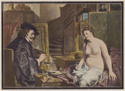 Rembrandt, niederländischer Künstler bei der Arbeit in seinem Atelier von Leon Brunin