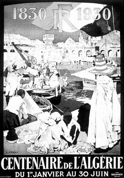 Ausstellungsposter Algier 1830 - 1930, Zeichnung Französisch-Algerien Algier 100 Jahre Poster von Leon Cauvy