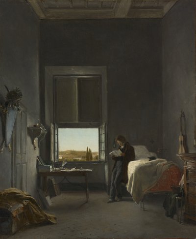 Der Künstler in seinem Zimmer in der Villa Medici, Rom von Léon Cogniet