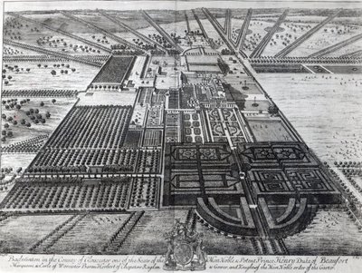 Badminton House im County of Gloucester, graviert von Johannes Kip von Leonard Knyff