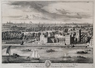 Lambeth, der Palast seiner Gnaden des Erzbischofs von Canterbury, graviert von I. Kip von Leonard Knyff