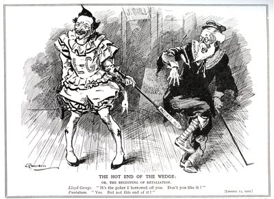 Lloyd George, als Präsident des Handelsamtes, schützt die britische Industrie gegen deutsche Konkurrenz durch das 