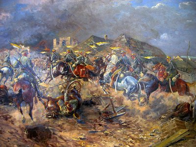 Angriff polnischer Ulanen auf Bolschewiken bei Sloutsk 1919, 1920 von Leonard Winterowski