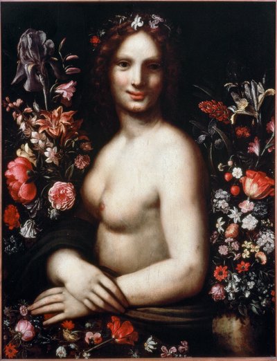 Büste einer jungen Frau namens Flora (Flora) unter den Blumen von Leonardo da (after) Vinci