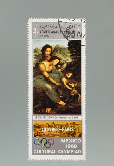 Briefmarke zu Ehren der Kultur-Olympiade in Mexiko von Leonardo da (after) Vinci