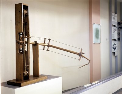 Flügel mit variabler Neigung, Modell nach der Zeichnung von Leonardo da Vinci. Museum für Wissenschaft und Technik, Mailand. von Leonardo da (after) Vinci