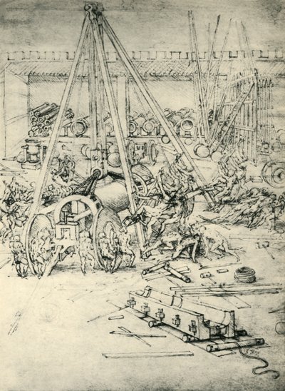 Eine Szene in einem Arsenal von Leonardo da Vinci