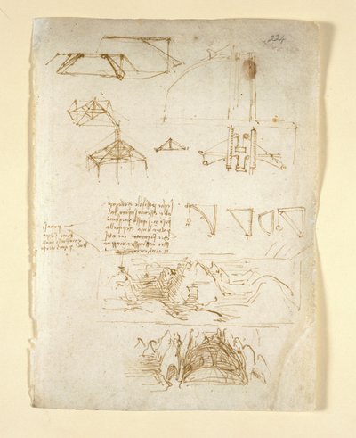 Notizen und Diagramme; Skizzen von Bergen und einer Höhle aus dem 