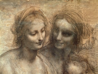 Detail der Köpfe der Jungfrau und der hl. Anna, aus Die Jungfrau und das Kind mit den hl. Anna und Johannes dem Täufer, ca. 1499 (Detail) von Leonardo da Vinci