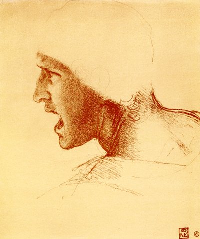 Kopf eines schreienden und angreifenden Kriegers von Leonardo da Vinci