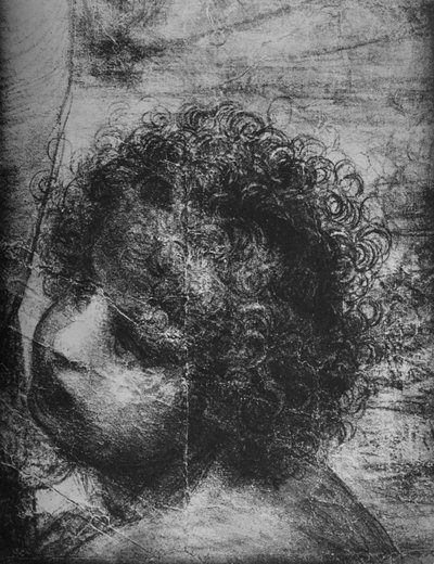 Kopf des Säuglings St. Johannes - Jungfrau und Kind mit St. Anna und Säugling St. Johannes, um 1480 1945 von Leonardo da Vinci