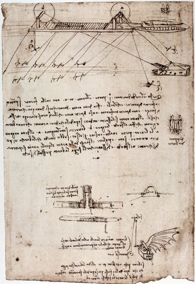 Studie für einen Marinedredger von Leonardo da Vinci (1452-1519). Zeichnung mit Feder und Tinte von Leonardo da Vinci