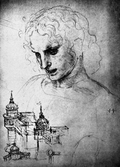 Studie für den Kopf von St. Jakobus und eine architektonische Zeichnung, 15. Jahrhundert von Leonardo da Vinci
