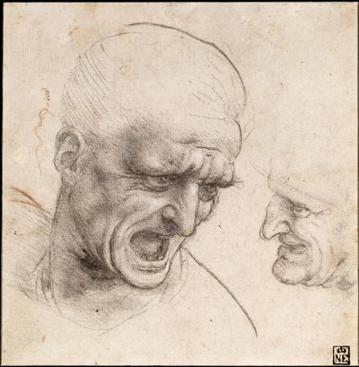 Studie von zwei Kriegerköpfen für die Schlacht von Anghiari, 1504-05 von Leonardo da Vinci