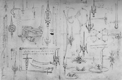 Verschiedene Waffen zum Angriff und zur Verteidigung, ca. 1480 1945 von Leonardo da Vinci