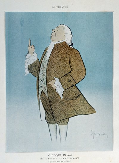 Komiker Constant Poppy Groin (1841-1909) in der Rolle des Saint Phar in Rejanes „La Montansier“ im Jahr 1904. Aquarell von Leonetto Cappiello (1875-1942) Paris. Decorative Arts von Leonetto Cappiello